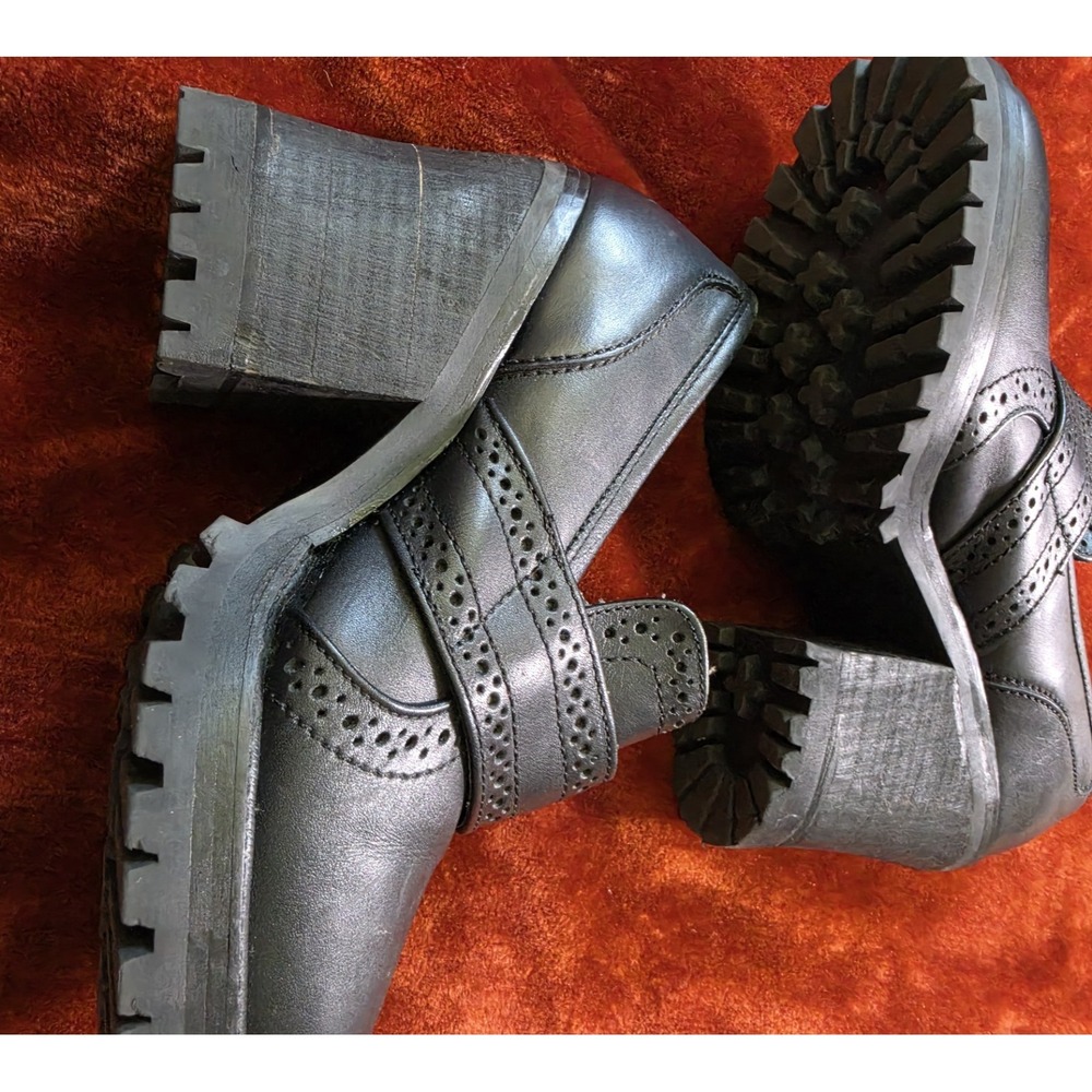 Vintage 90s Steve Madden Heeled Loafers Platform Leather Black Chunky 7 Maple - Picture 9 of 15